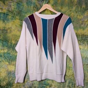 Vintage Color Block Geometric Raglan Sweater